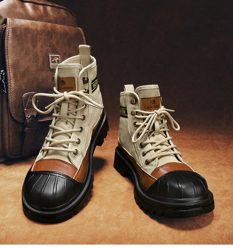 Botas Hombre 2023 Otoño Invierno - Transpirables High-Top Aumentan Altura Suela Gruesa All-Match Canvas Casual