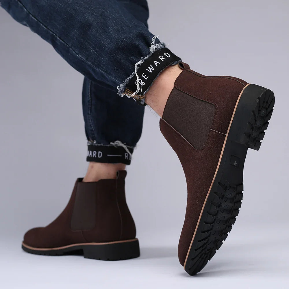 Botines Hombre Fashion Chelsea - Cuero Tobillo Casual Negros Outdoor High-Top Boda
