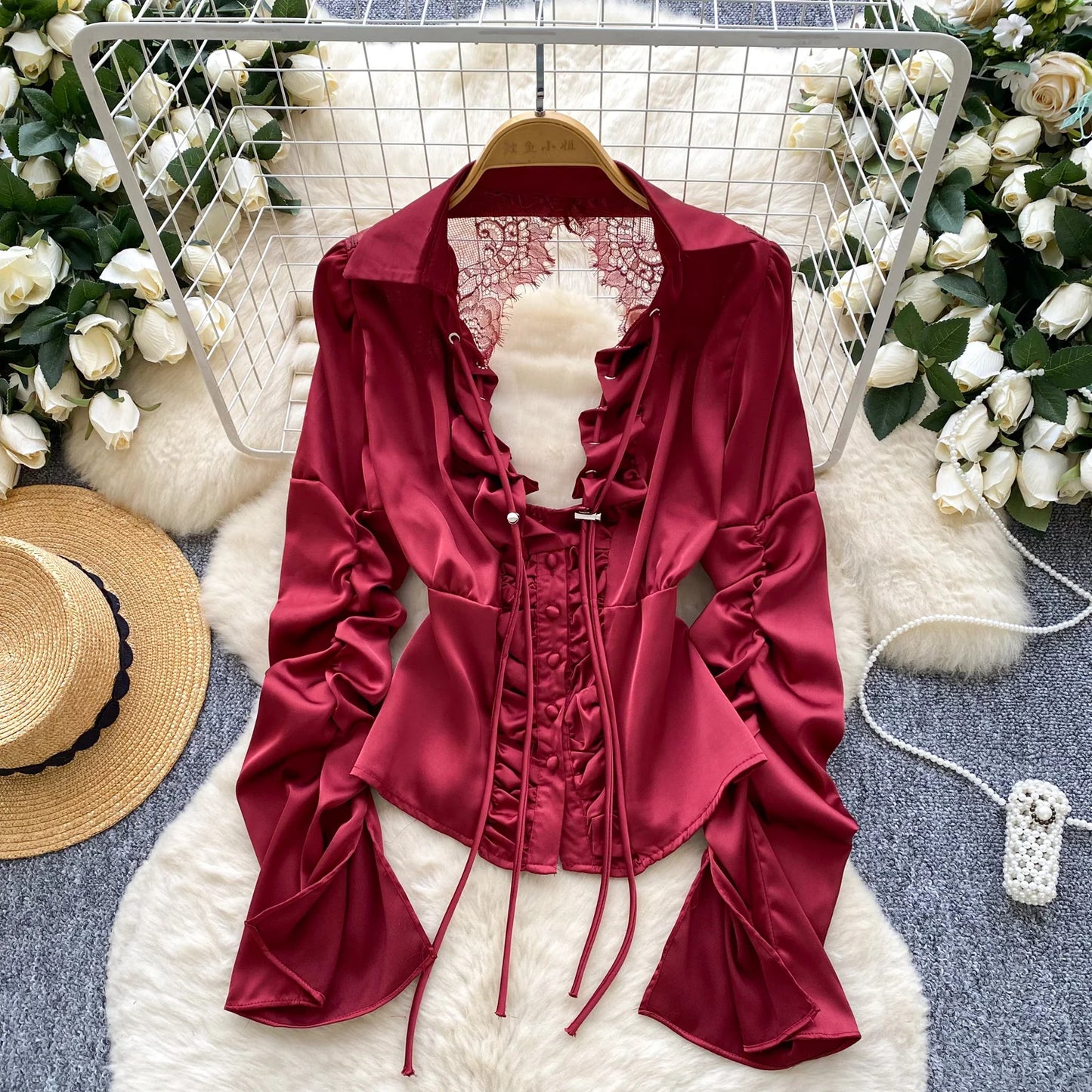 Blusa Mujer Sexy Encaje 2025 - Camisa Satén Cuello V Espalda Descubierta