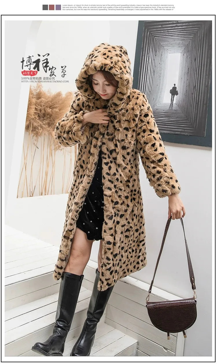 Abrigo Piel Conejo Mujer Capucha - Abrigo Real 110cm Largo Invierno