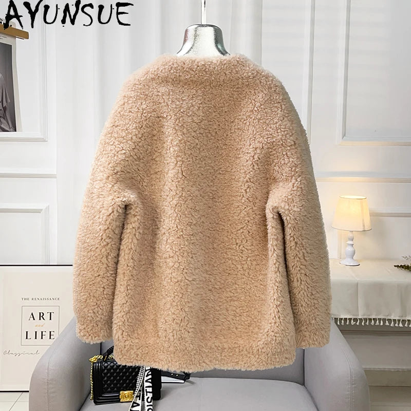 Chaqueta Lana Mujer Natural - Chaqueta Cordero Cuello V Media Largo 2025