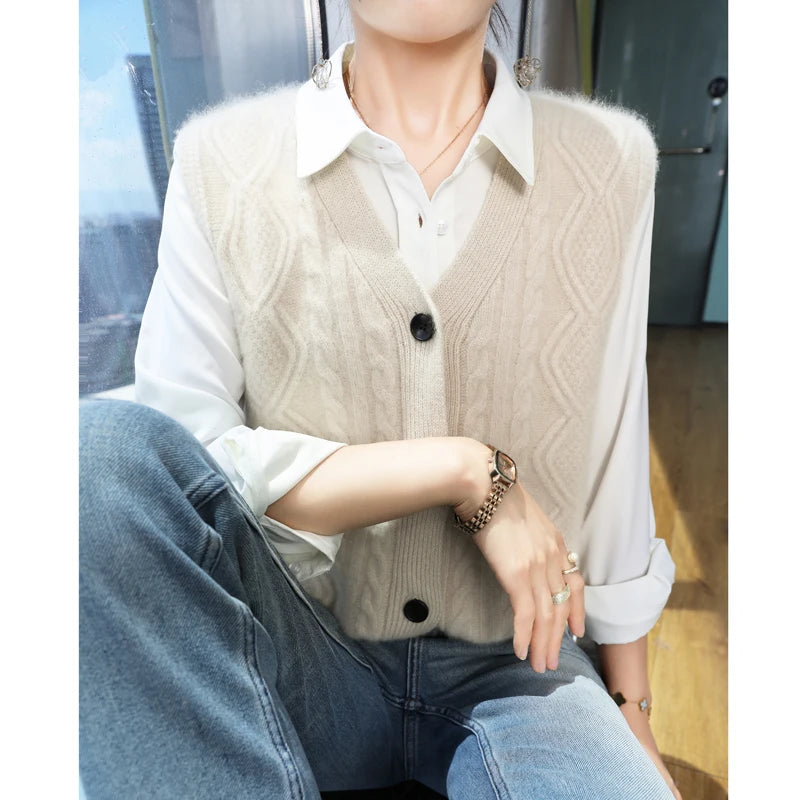 Chaleco Mujer Cashmere Cuello V - 100% Lana Merino Otoño Invierno Casual