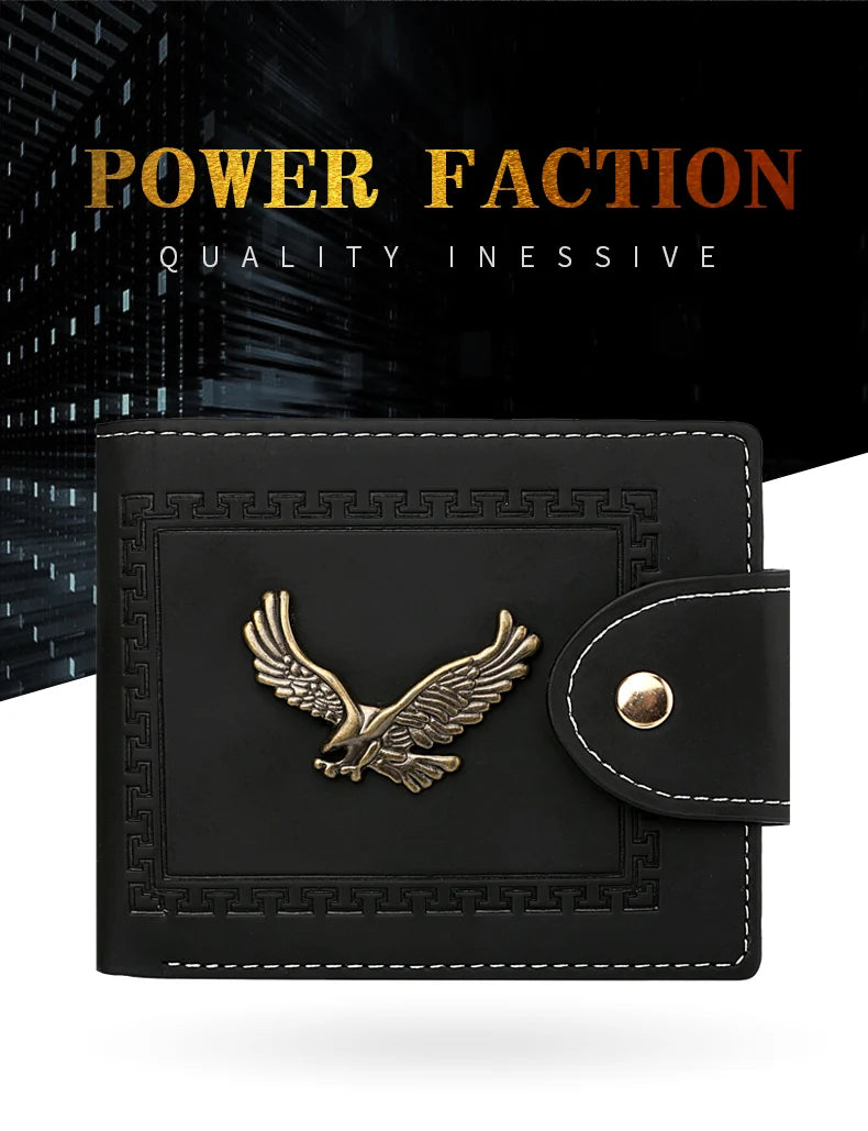 Cartera Hombre Corta Cuero PU - Billetera Plegable Tarjetero Águila
