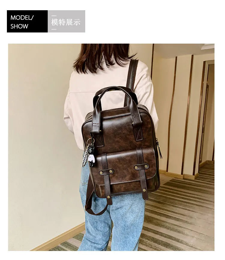 Mochila Cuero Juvenil Unisex - Alta Calidad Adolescentes Escolar Hombro Satchel Color Sólido