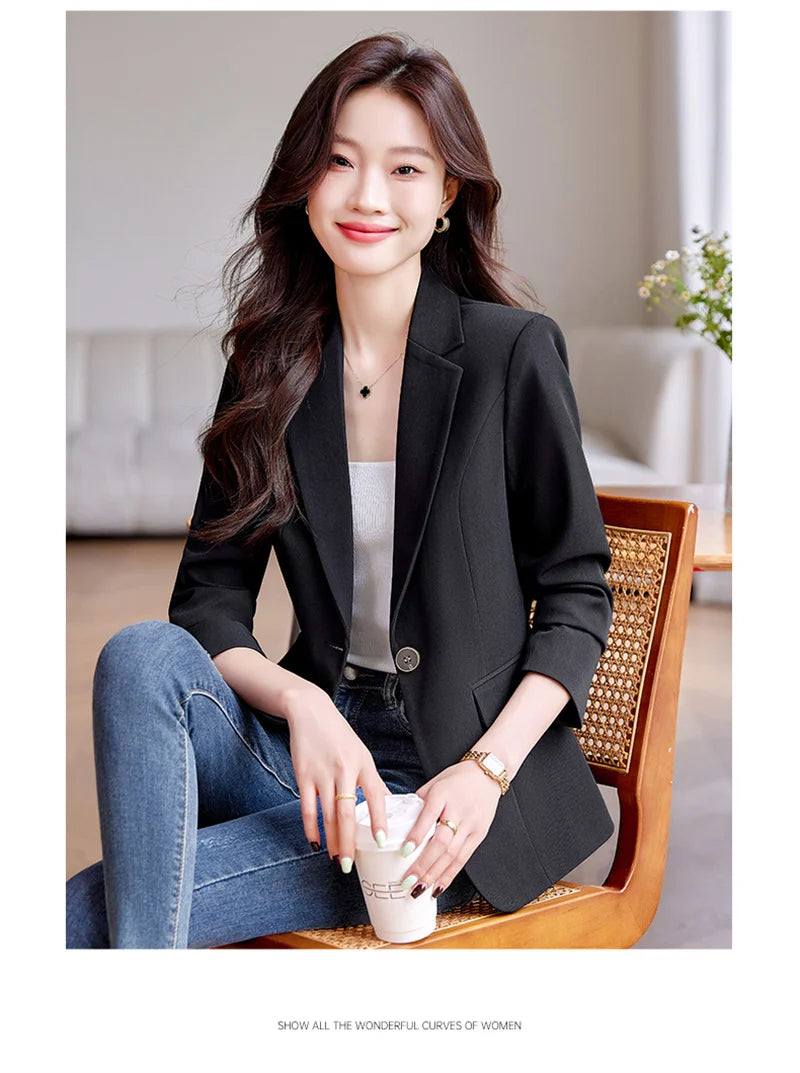 Blazer Mujer Slim Botón Simple - Chaqueta Oficina Otoño Invierno