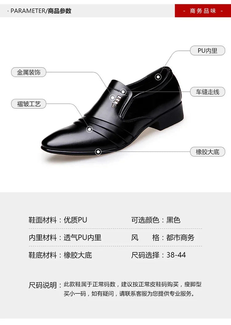 Zapatos Vestir Hombre Cuero PU Negro - Mocasines Oxford Punta Puntiaguda Boda Business