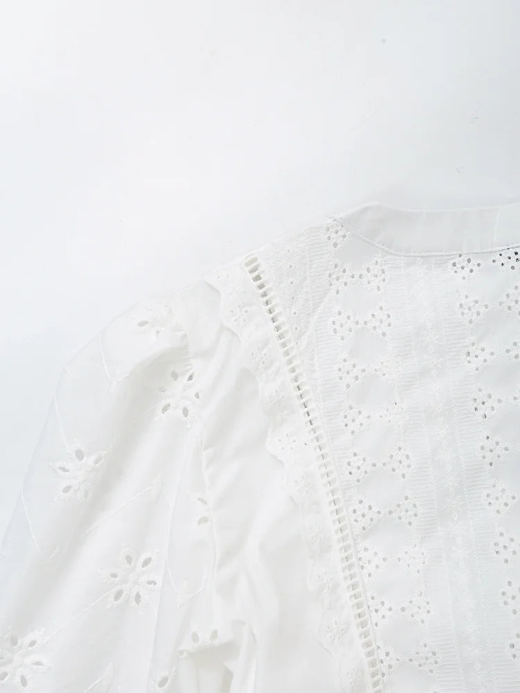 Blusa Mujer Bordado Blanca 2024 - Camisa Crop Manga Larga Streetwear