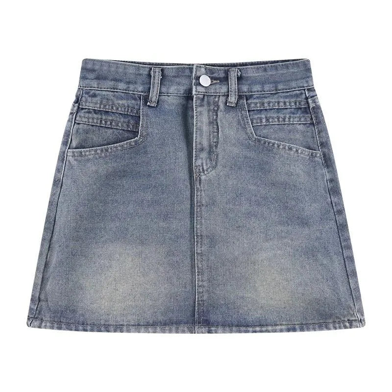 Falda Denim Mujer Vintage Coreana - Falda Vaquera Mini Cintura Alta Elegante