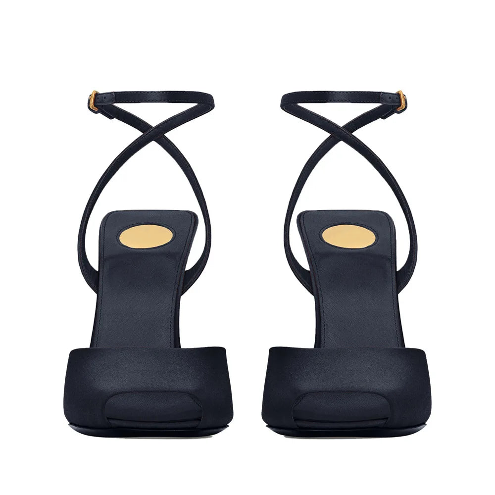 Sandalias Plataforma Mujer Satén 2025 - Zapatos Tacón Chunky Tiras Primavera