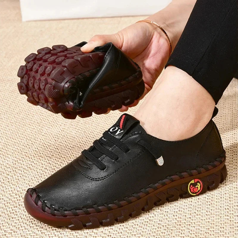 Sneakers Piel Mujer Loafers - Zapatillas Slip-On Vulcanizadas Planas Cómodas