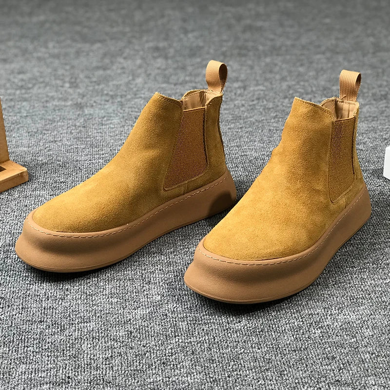 Botines Hombre Ante Suela Gruesa - Retro Otoño Invierno Cómodos Fashion Aumentan Altura Casual Jóvenes