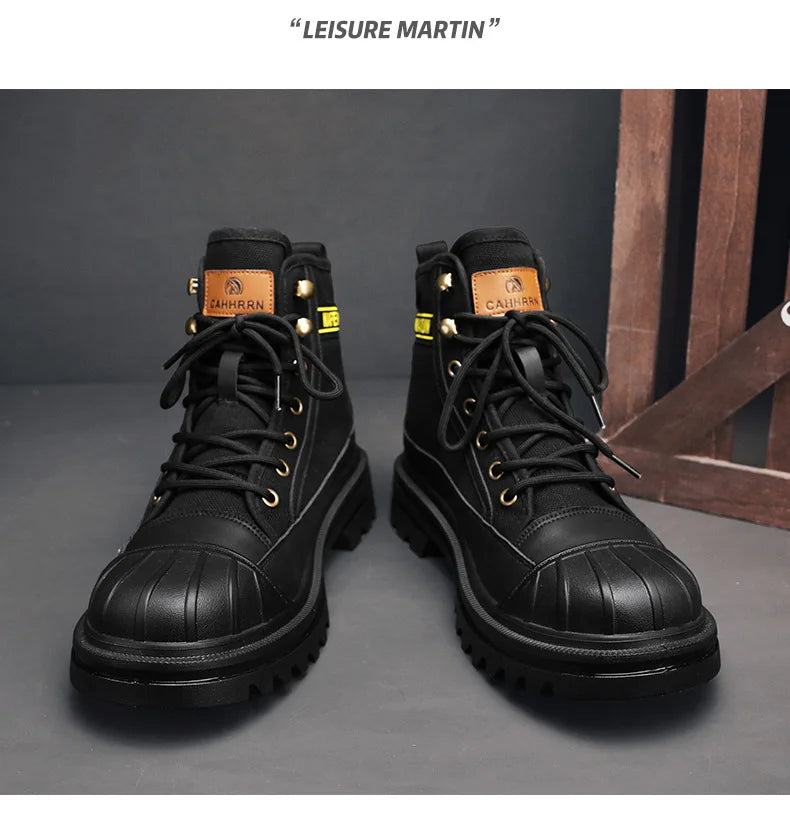 Botas Hombre 2023 Otoño Invierno - Transpirables High-Top Aumentan Altura Suela Gruesa All-Match Canvas Casual