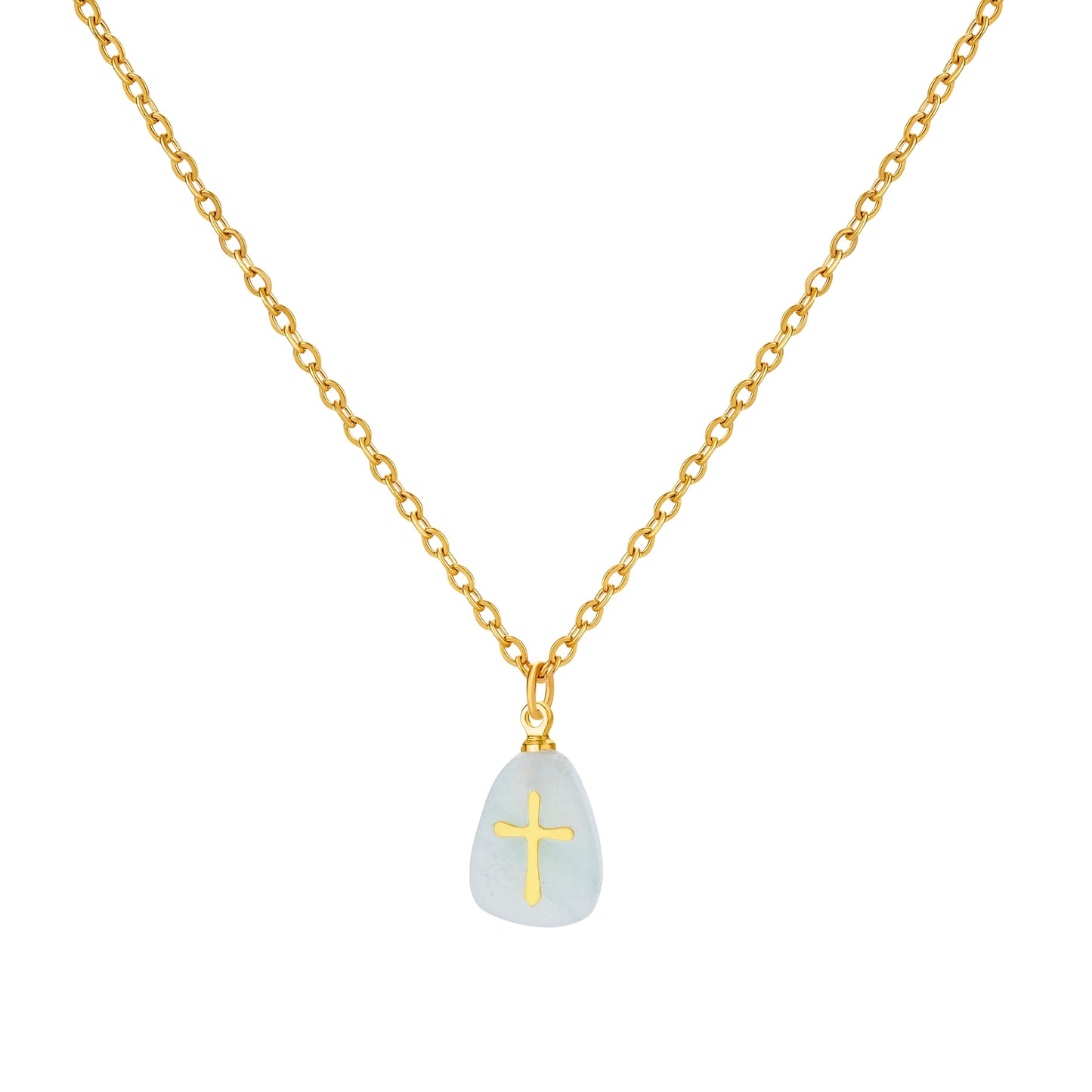 Collar Cruz Piedras Coloridas Mujer - Colgante Acero Inoxidable Dorado