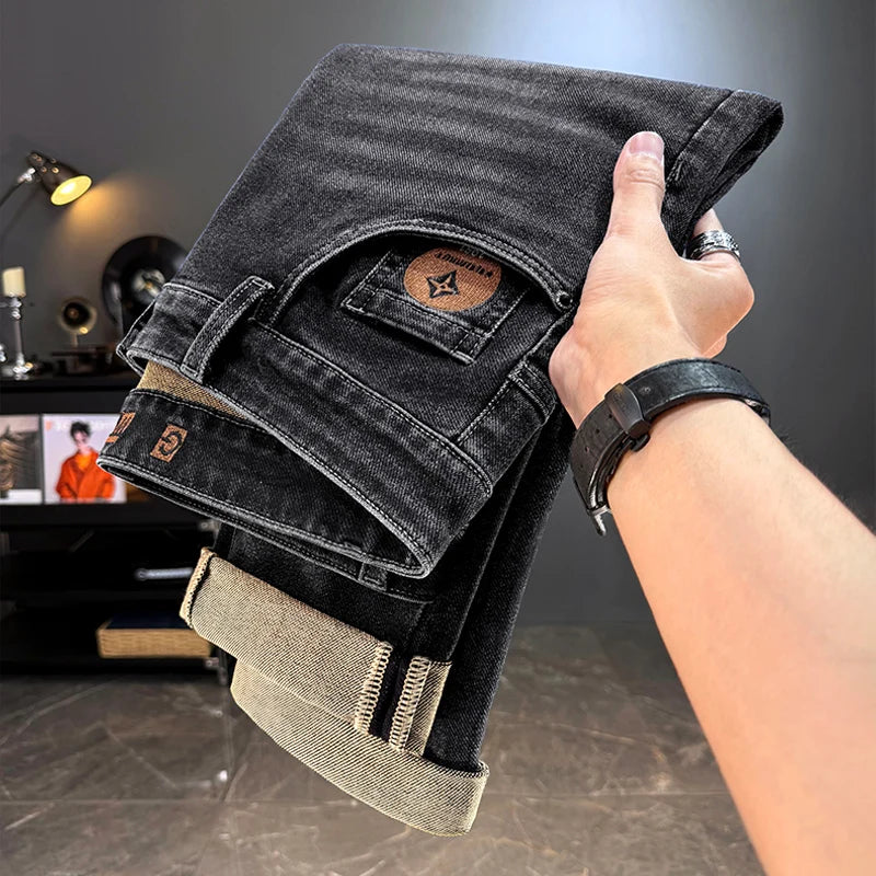 Vaqueros Hombre Otoño Invierno Coreanos - Jeans Rectos Stretch Casuales con Cinturón