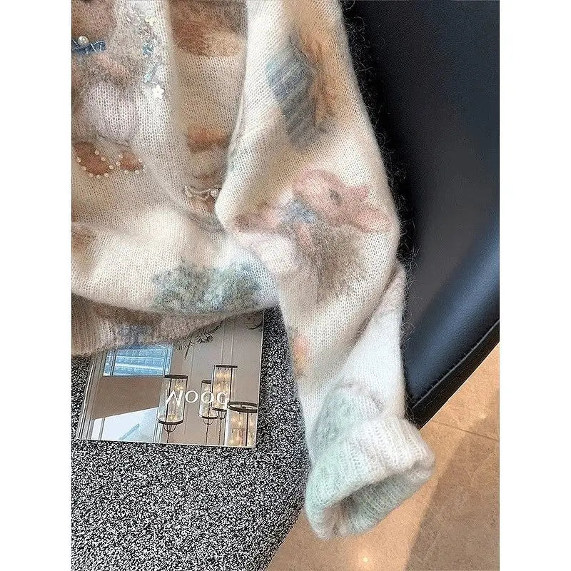 Jersey Mujer Otoño Invierno Estilo Suave - Holgado Versátil Estampado Perlas