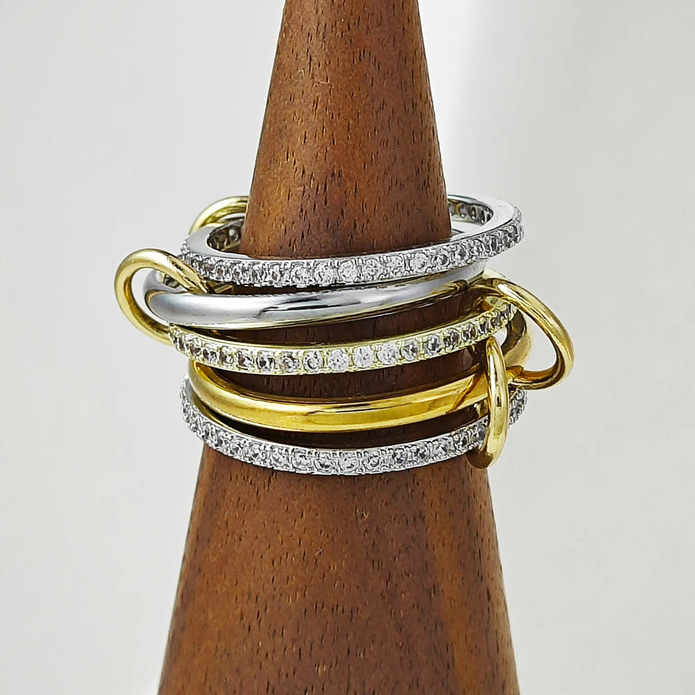 Set 5 Anillos Apilables Acero Inoxidable - Micro Circonita Dos Colores