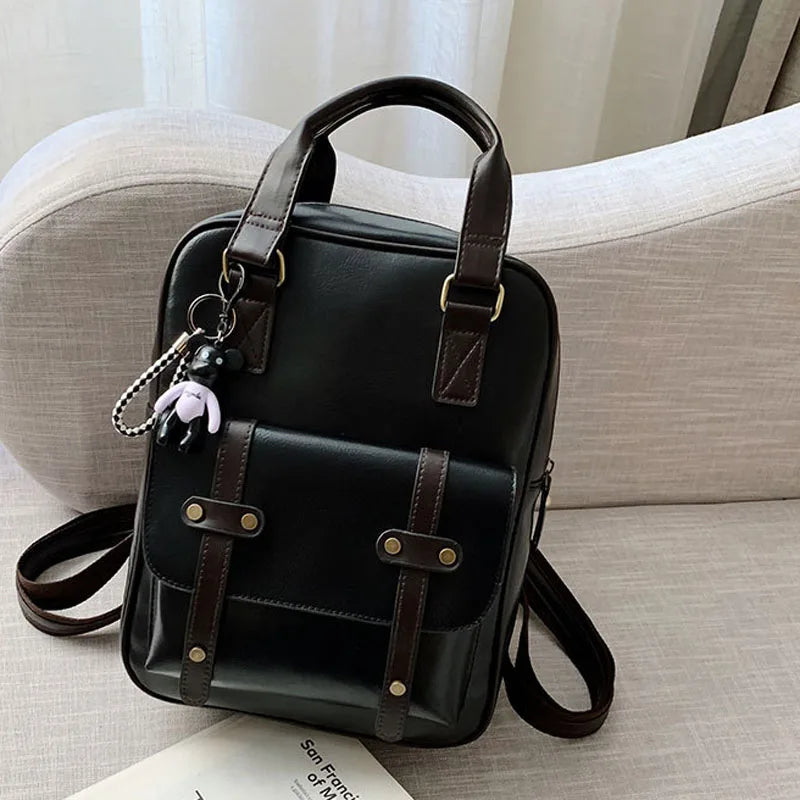 Mochila Cuero Juvenil Unisex - Alta Calidad Adolescentes Escolar Hombro Satchel Color Sólido