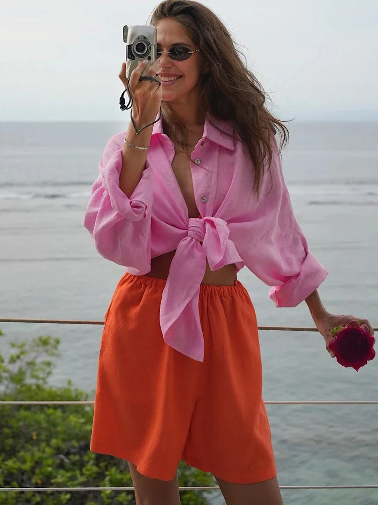 Camisa Mujer Verano Oficina - Blusa Manga Larga Solapa Elegante