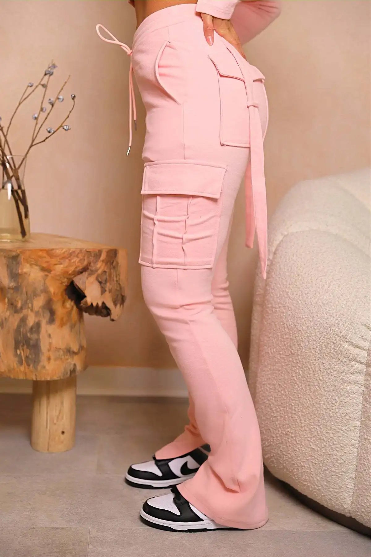 Pantalón Cargo Mujer Slim Fit - Pantalón Casual Cordón Botón