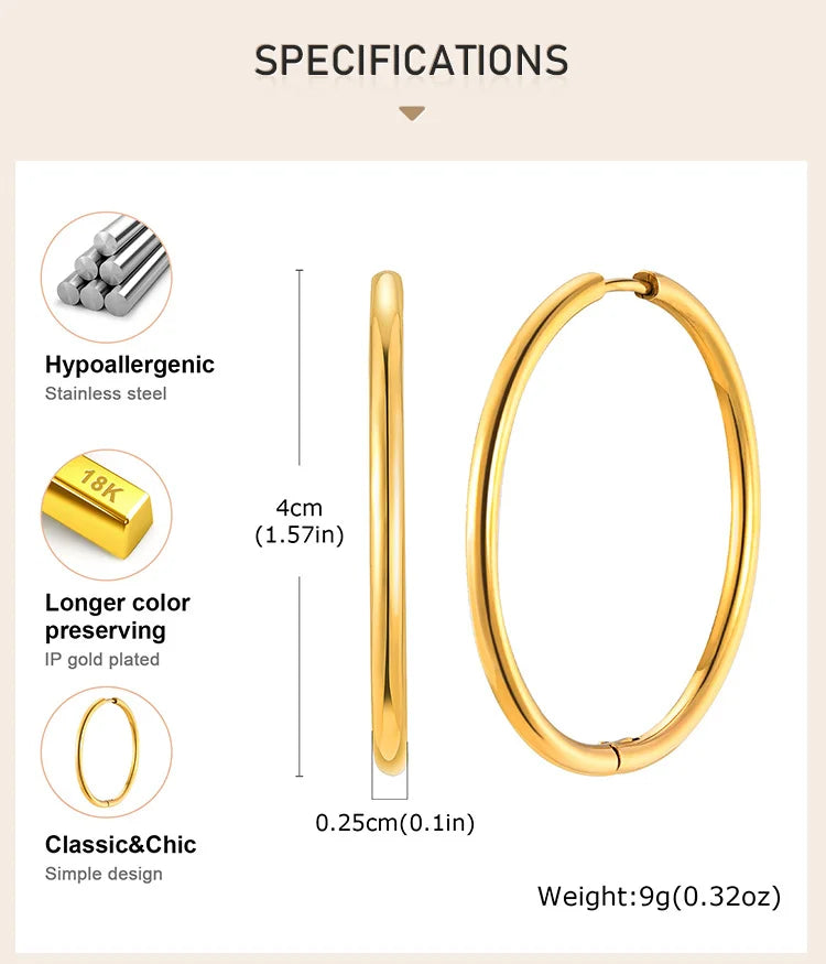 Pendientes Aro Minimalistas Mujer - Acero Inoxidable Redondos Huggies