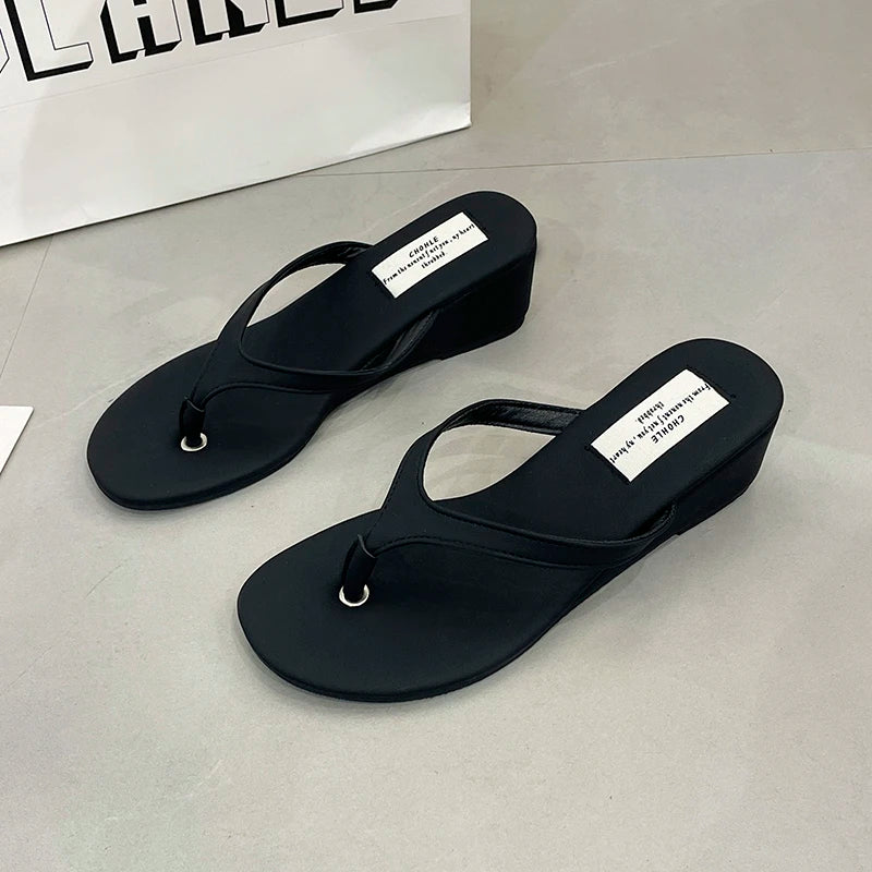 Sandalias Mujer Cuña - Chanclas Casuales Tacón Medio Verano