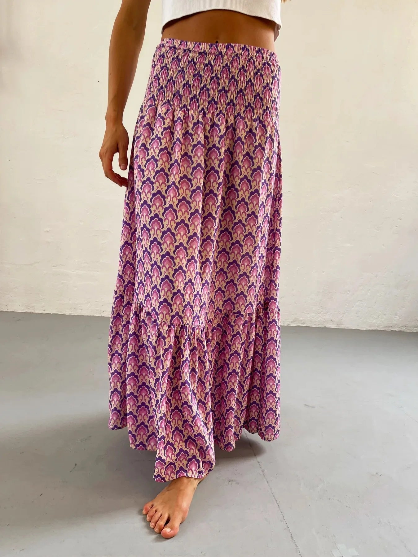 Falda Boho Mujer Casual - Falda Maxi Floral Cintura Elástica Playa Primavera
