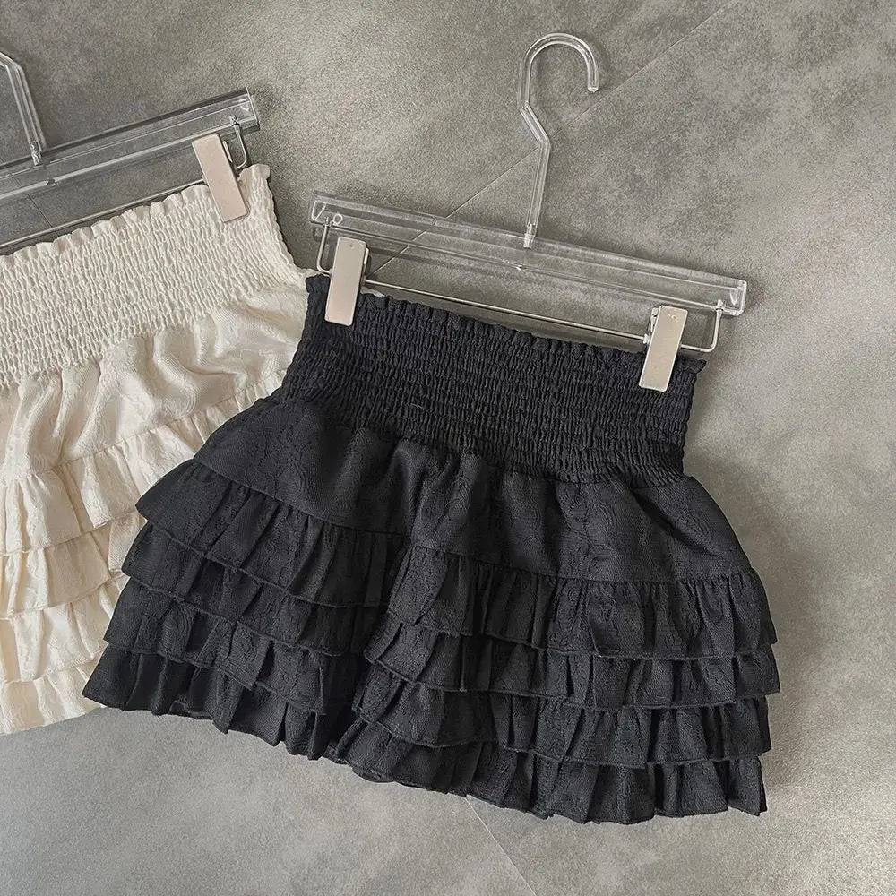 Falda Cintura Alta Mujer Primavera - Falda Mini Volantes Y2K Preppy