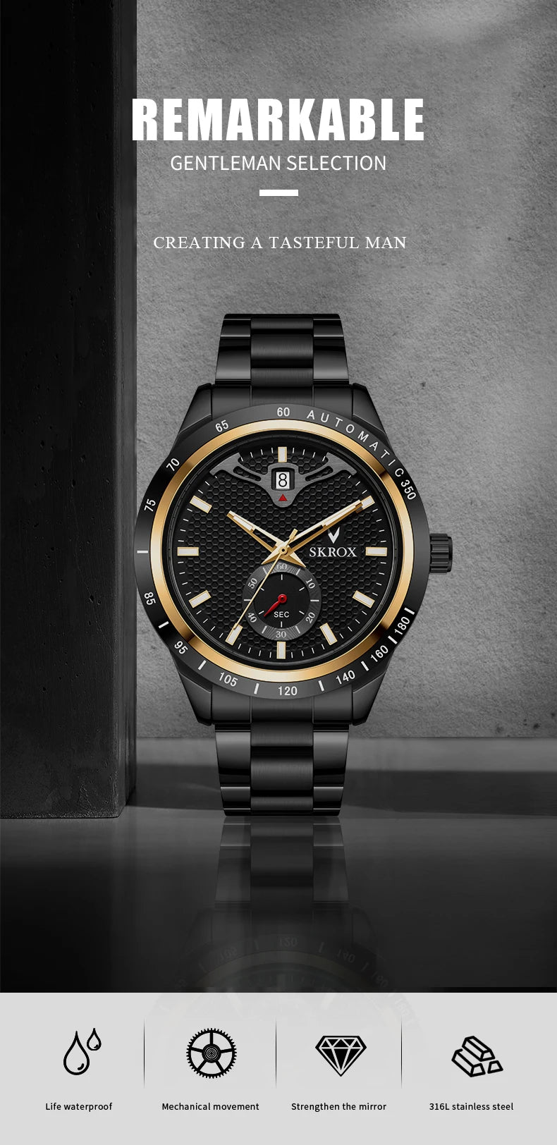 Reloj SKROX Automático Mecánico - Zafiro Acero Inoxidable Military Resistente al Agua