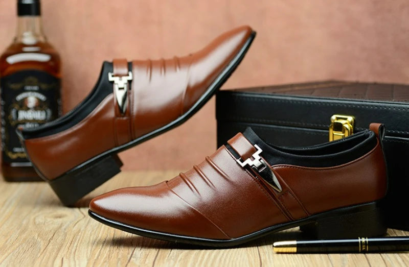 Zapatos Vestir Hombre Business Cuero - Luxury Slip-On Oxford Punta Puntiaguda Boda Tallas Grandes