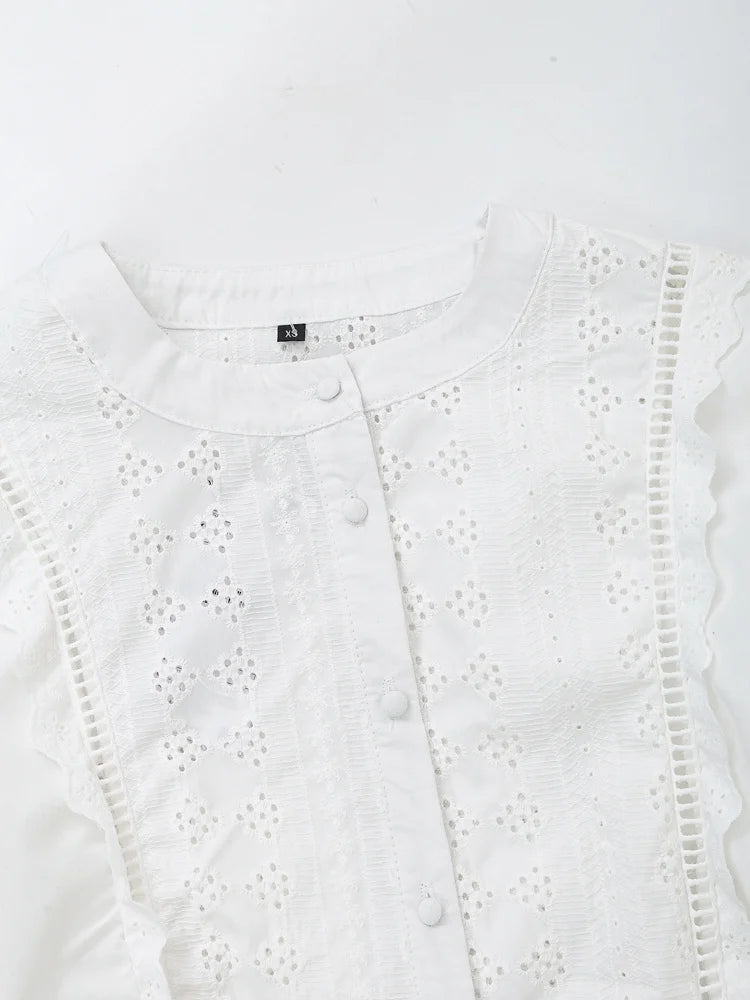 Blusa Mujer Bordado Blanca 2024 - Camisa Crop Manga Larga Streetwear