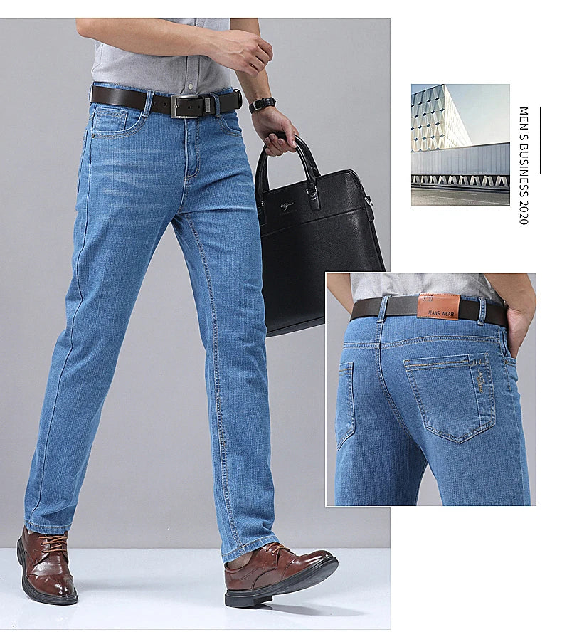 Vaqueros Hombre Verano Finos - Jeans Rectos Business Suaves Alta Calidad Trabajo