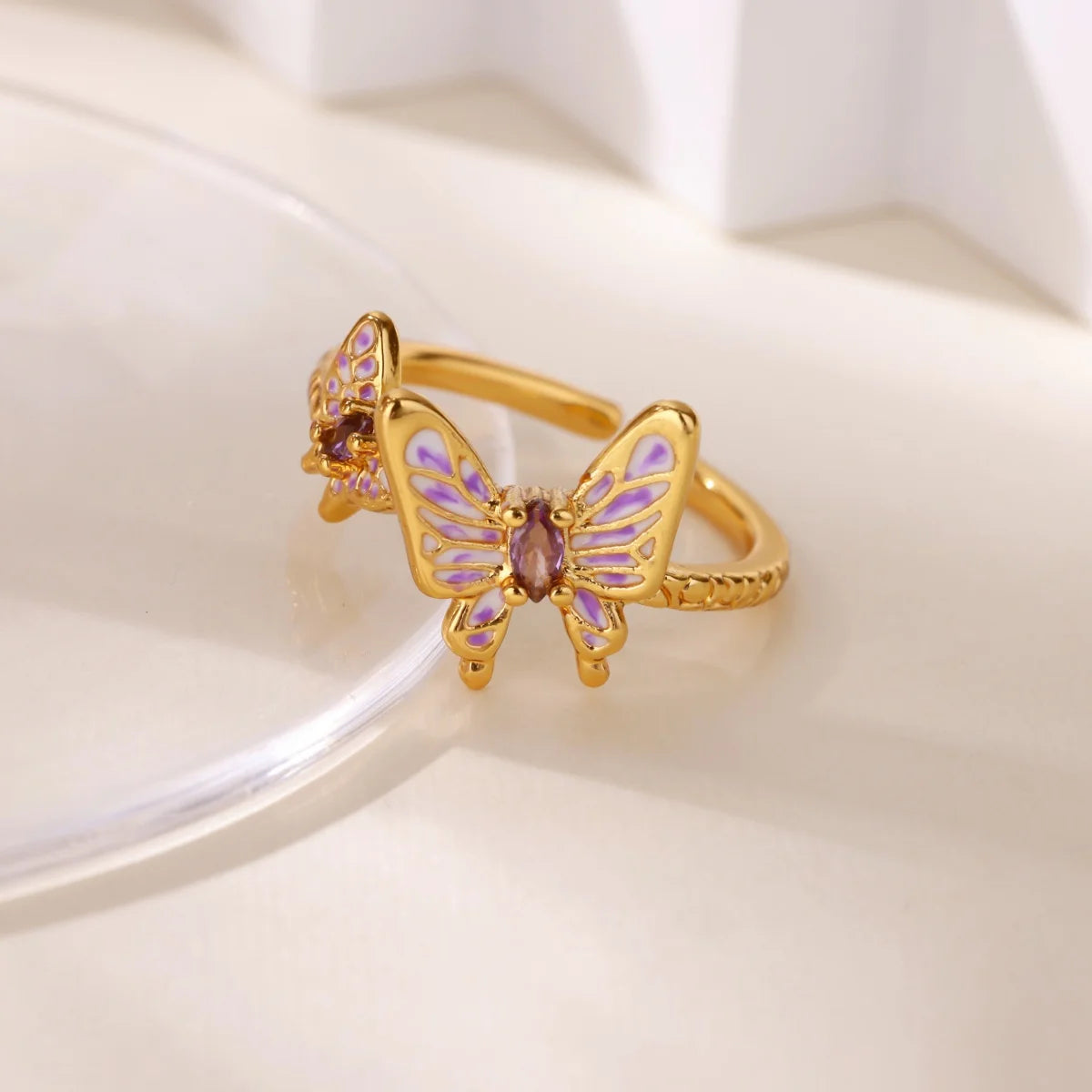 Anillo Mariposa Circonita Mujer - Acero Inoxidable Dorado Ajustable