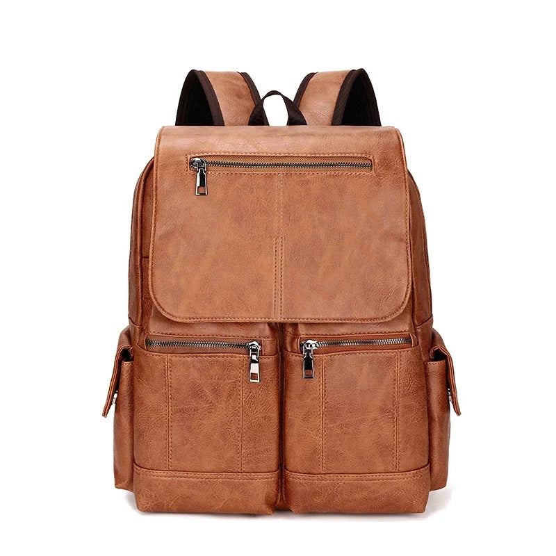 Mochila Business Casual Cuero PU Negra - Escuela Viaje Fashion Hombro Vintage Hombre