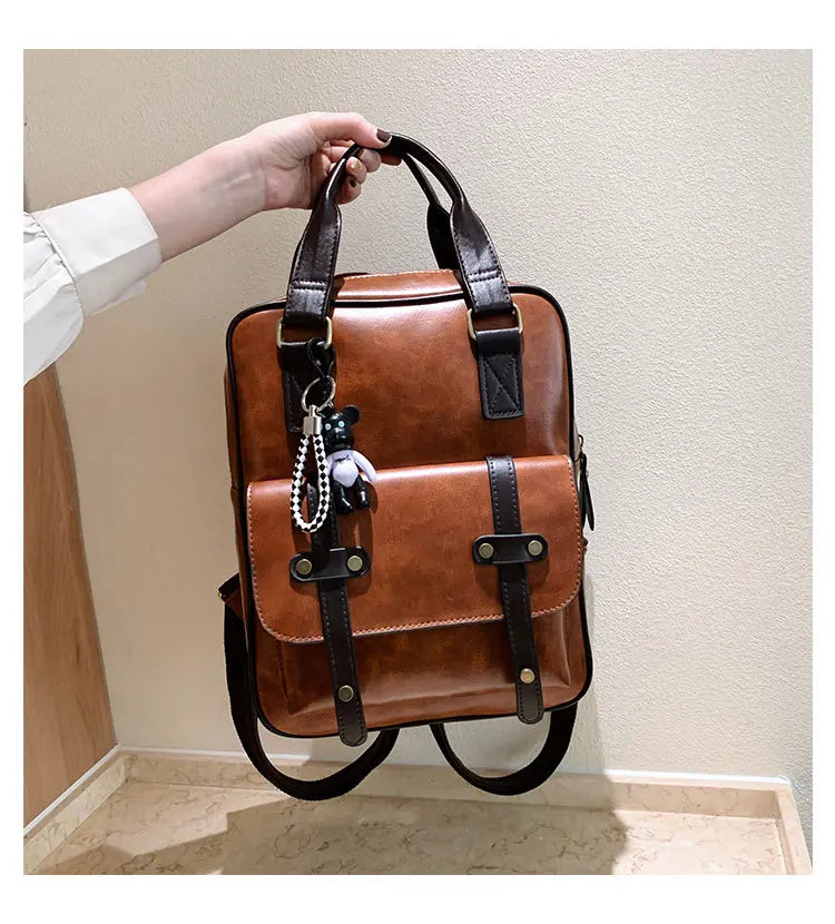 Mochila Cuero Juvenil Unisex - Alta Calidad Adolescentes Escolar Hombro Satchel Color Sólido