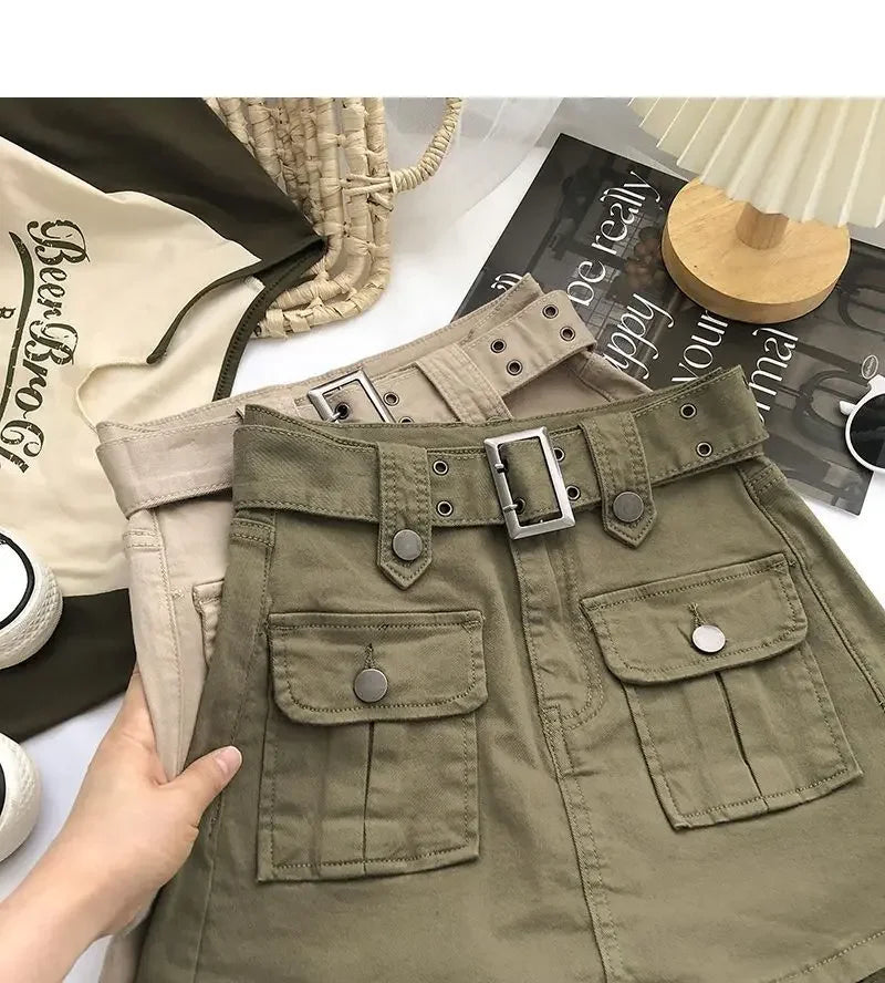 Falda Denim Mini Mujer Cargo - Falda Vaquera Bolsillos Cintura Alta 2025