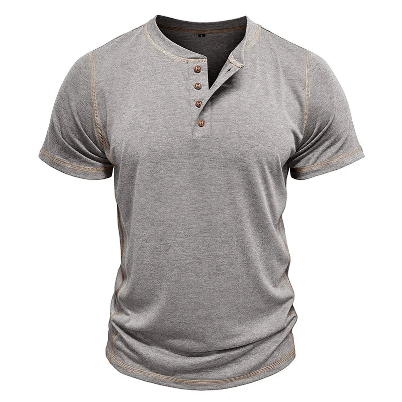 Camiseta Hombre Henry Neck Verano - Casual Alta Calidad Manga Corta Fashion Básica