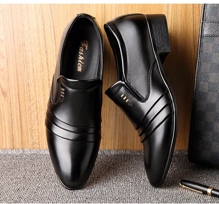 Zapatos Vestir Hombre Cuero PU Negro - Mocasines Oxford Punta Puntiaguda Boda Business
