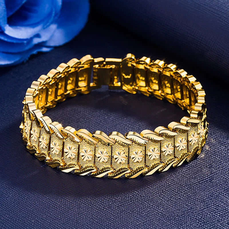 Pulsera Hombre Dubai Oro - Cadena Cubana Flores Regalo Padre