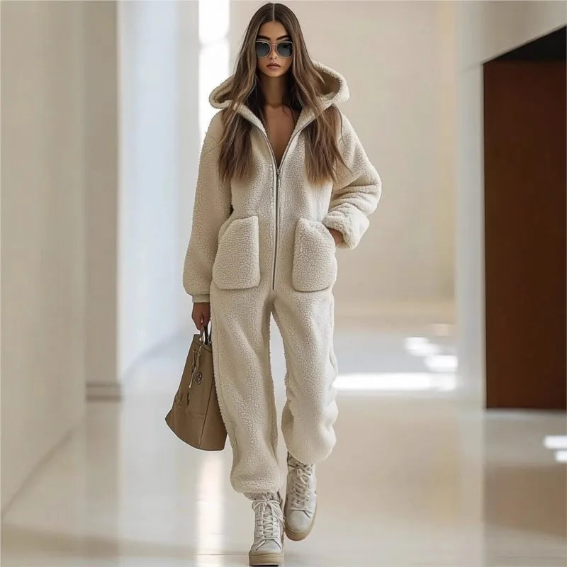 Mono Mujer Capucha Felpa Invierno - Jumpsuit Cremallera Bolsillos Cálido