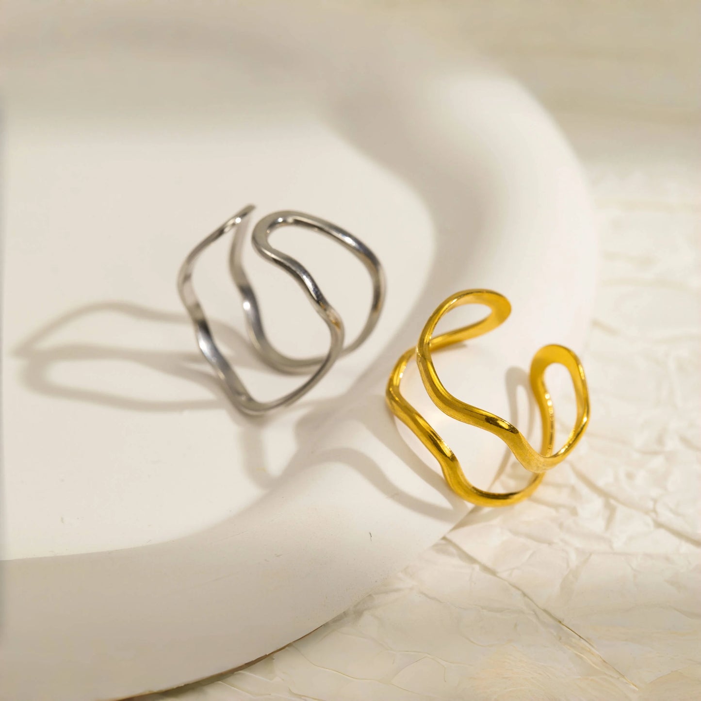 Anillo Doble Capa Ajustable - Acero Inoxidable Minimalista Hipoalergénico