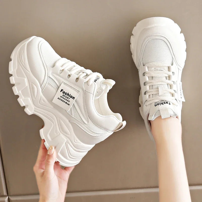 Sneakers Blancos Plataforma Mujer 2025 - Zapatillas Vulcanizadas Transpirables
