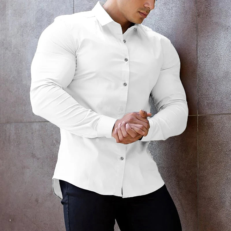 Camisa Hombre Otoño Slim Business - Manga Larga Casual Social Vestir Fitness Deportiva