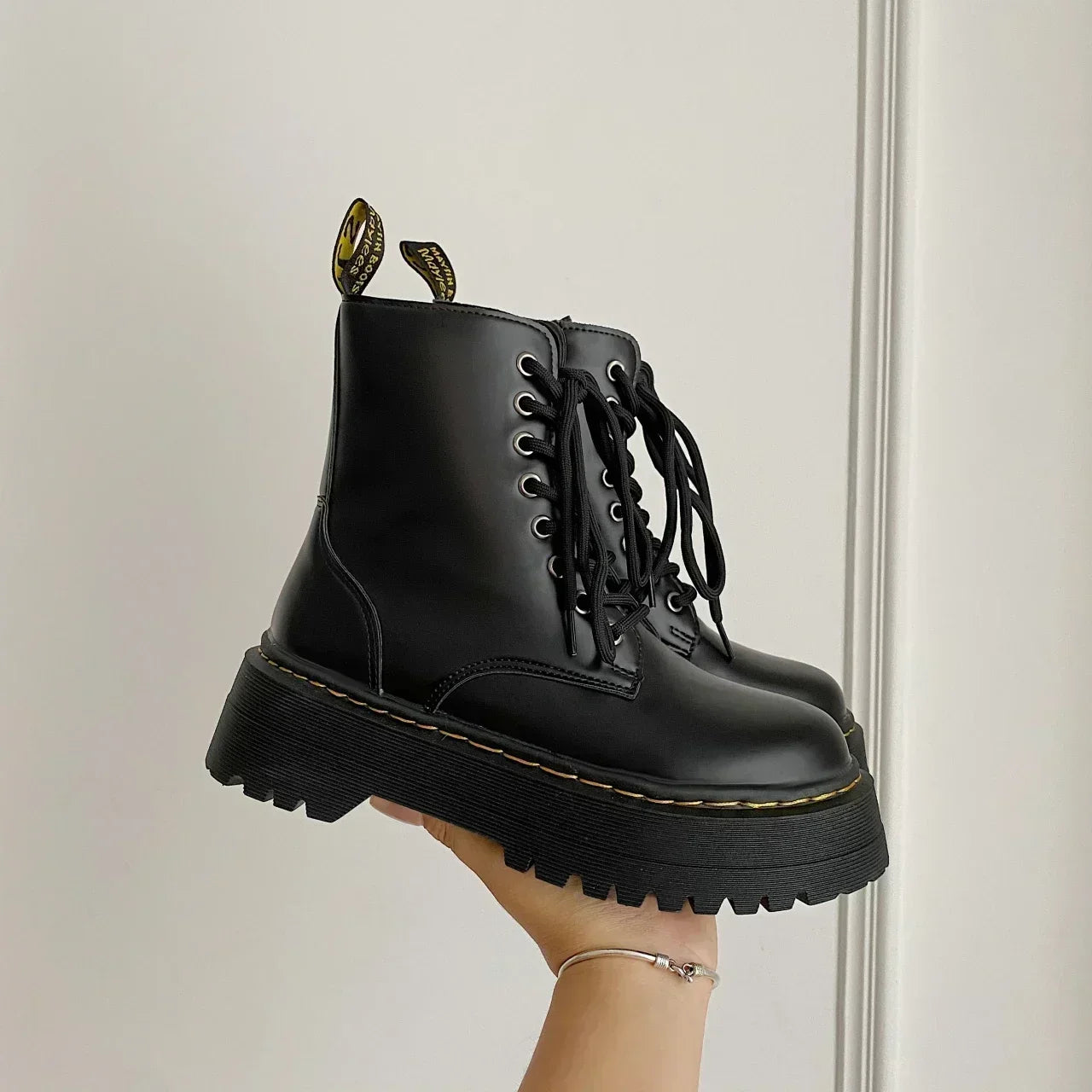 Botas Tobillo Mujer Casual Cuero - Chelsea Punk Goth Plataforma Negro