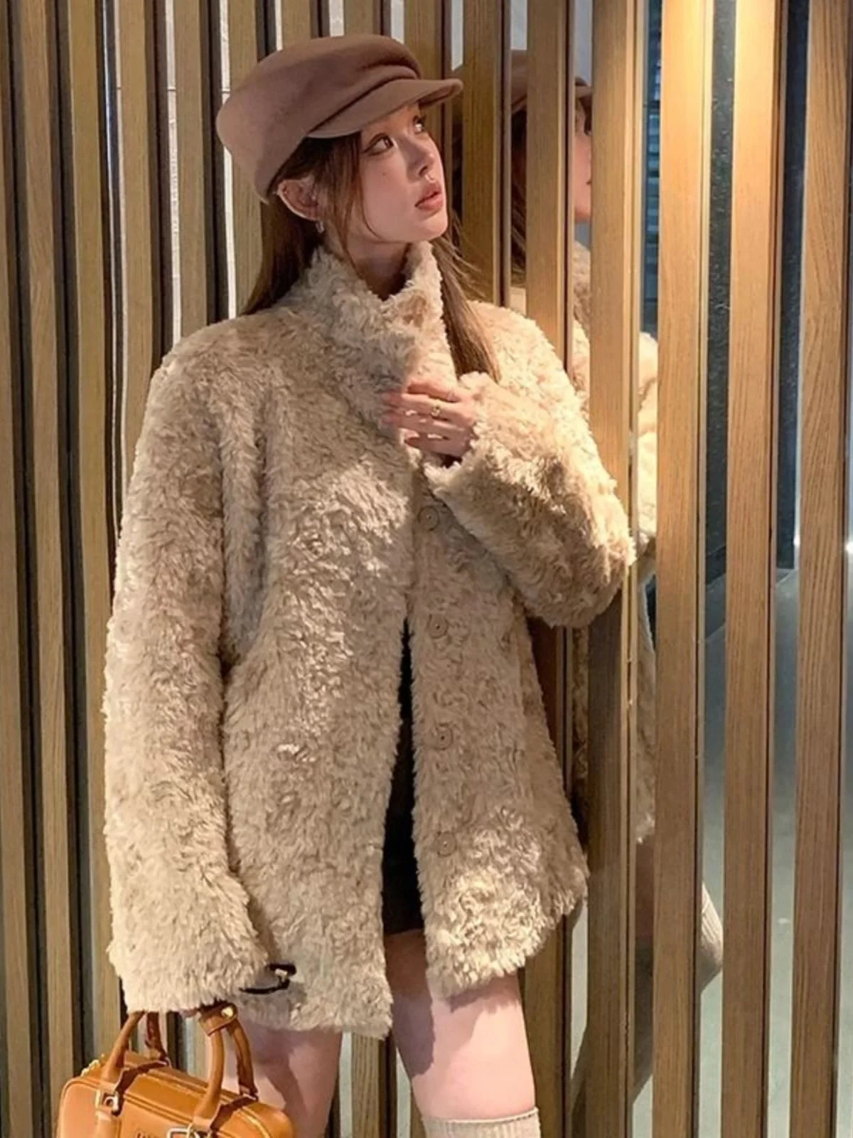 Chaqueta Piel Cordero Mujer Eco - Chaqueta Cuello Alto Coreana Invierno 2025