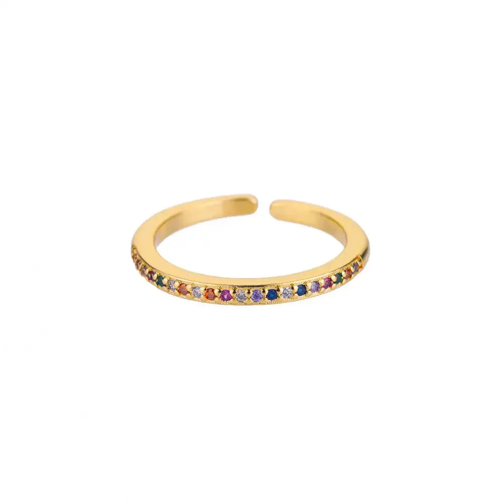 Anillo Circonita Arcoíris Mujer - Acero Inoxidable Dorado Boda 2025