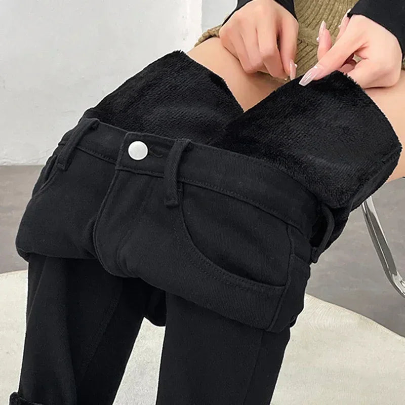 Vaqueros Mujer Forro Polar Invierno - Jeans Térmicos Cintura Alta