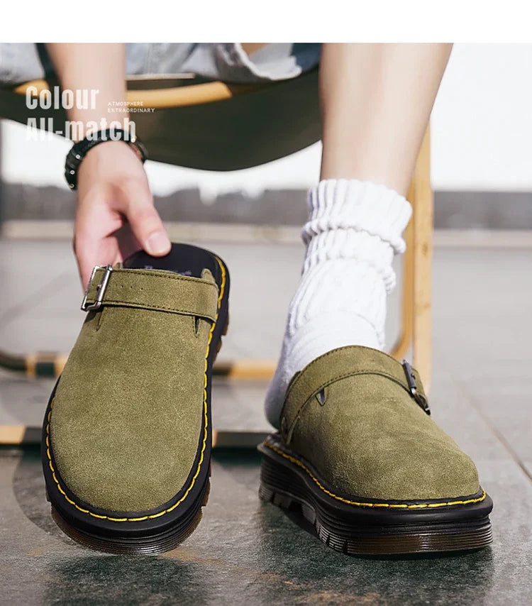 Zuecos Hombre Cuero Verano Moda - Sandalias Casual Playa Antideslizantes