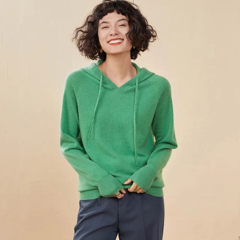 Sudadera Mujer Cashmere Capucha 100% - Pullover Punto Otoño Invierno Lujo