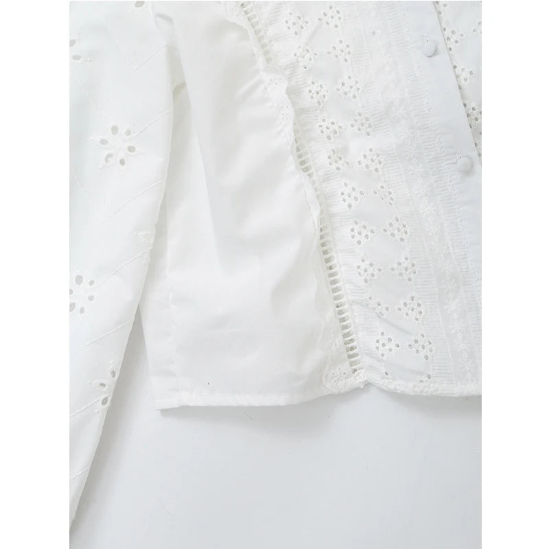Blusa Mujer Bordado Blanca 2024 - Camisa Crop Manga Larga Streetwear