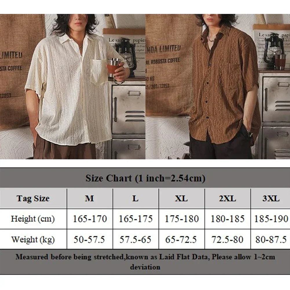 Camisa Hombre Casual Suelta Calada Manga Corta - Bolsillos Retro Fashion Vacaciones Diario